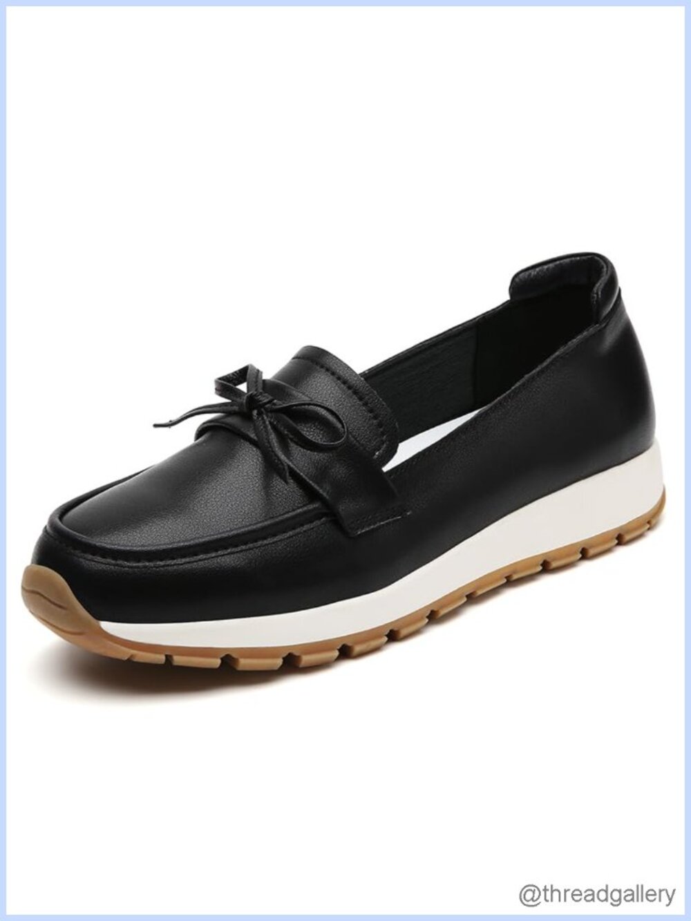 Faux Leather Slip-On Loafers with Bowknot Platform Sole for Daily Wear & Work